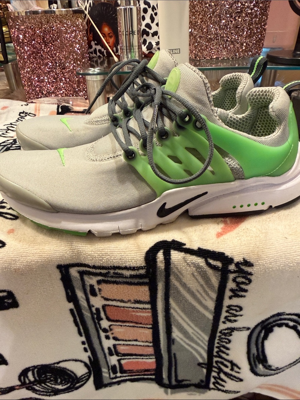 Nike Women’s presto Light Gray and Neon Green Sneakers
